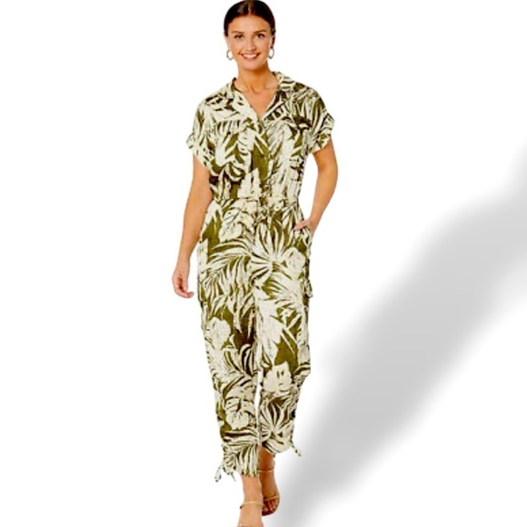 LAUREN RALPH LAUREN Safari Jumpsuit Palm Print Green/Cream Woman’s Size 16 NWOT - Picture 12 of 15